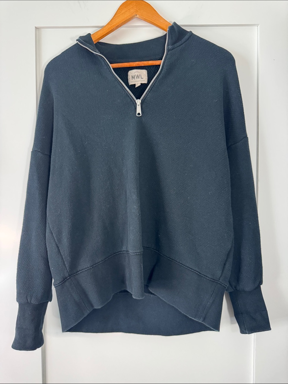 Madewell Black Half-Zip Pullover Sweatshirt Sz XS cotton blend minimalist